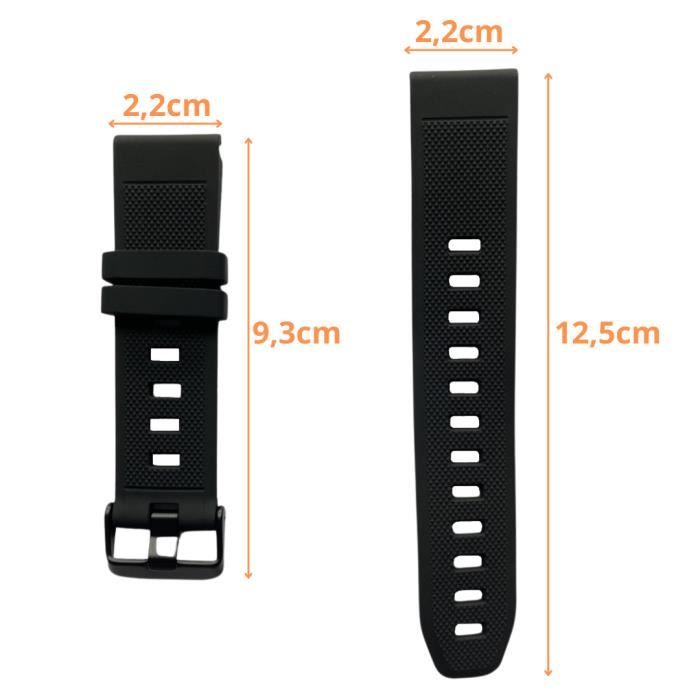 Bracelet pour Garmin Fenix 5 - Fenix 5 Plus - Descent G1 - Descent G1 Solar  - Silicone Noir 22mm QuickFit Phonillico®