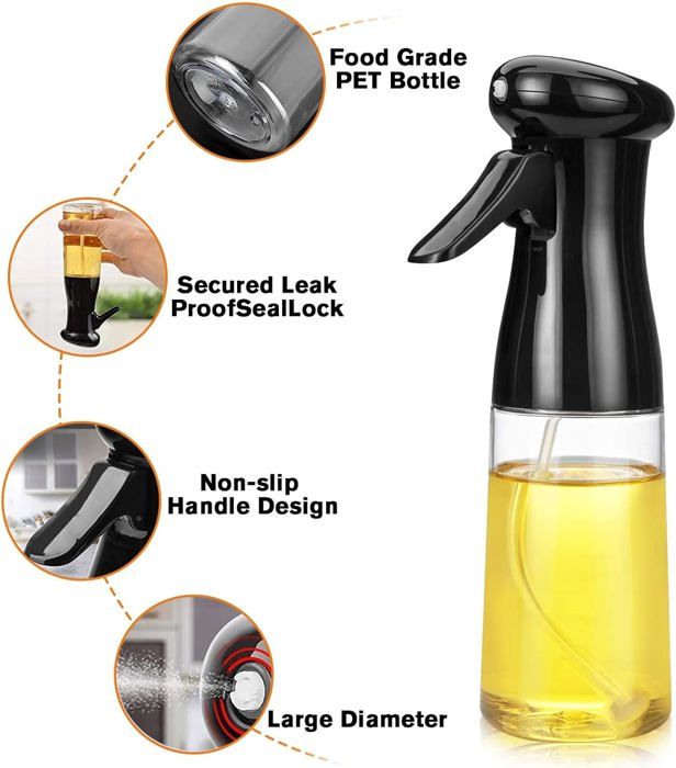 Vaporisateur D'Huile De Cuisine 250 Ml - Buse Réglable (0.25-0.5 Ml) - Avec 2 Pinceaux - Pour Air Fryer, Salades, Grill