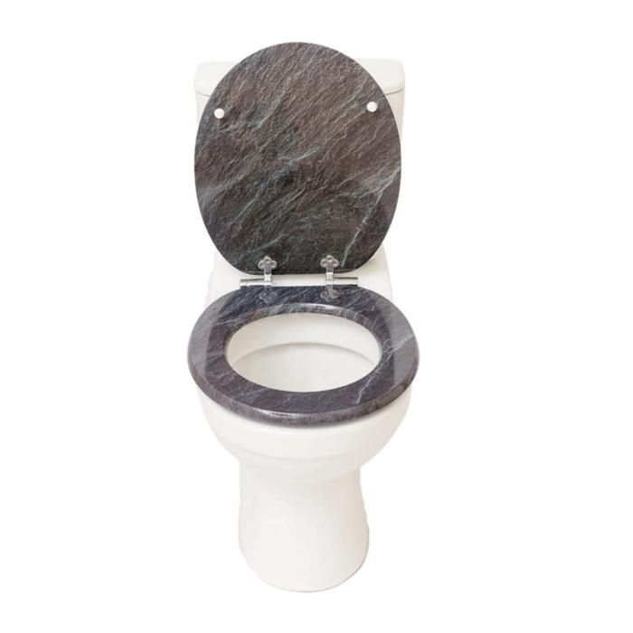 SINOBATH Abattant WC à abaissement automatique, âme en bois MDF, charnière  soft close (marbre gris)