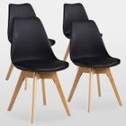 Chaises Scandinaves Noires - LIFE INTERIORS - Lorenzo - Pieds en Bois Massif - Lot de 4