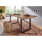 MASSIVMOEBEL24 Table à manger 140x90cm - Bois massif d'acacia laqué (Fer brut/Bois naturel) - Design moderne naturel - FREEFORM 3