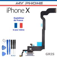 ***Connecteur de CHARGE pour APPLE  IPHONE X - 10 GRIS+ Microphone  Dock Port micro USB Nappe Flex + Kit 8 outils