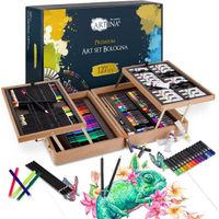 127pcs Set de Peinture XXL avec Coffret en Bois FSC® Bologna – Acrylique, Aquarelle, Crayons de Couleur, Crayons Pastel & Feutres