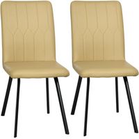 Lot de 2 chaises de salle à manger salon dossier surpiqûres piètement acier noir revêtement synthétique beige 42x62x87cm Beige