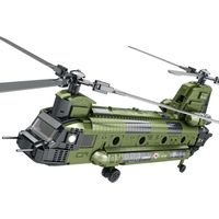 Reobrix - Modèle de puzzle de transport d'hélicoptère de type avion en blocs de construction, jouet de construction intellectuel 