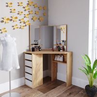 Coiffeuse D'angle Vicco Tilda Blanche Avec Miroir – 5 Tiroirs – Meuble Neuf