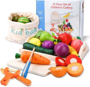 Jouet En Bois Fruits Et Légumes à Couper Pour Enfants - Dinette Cuisine - 8 Aliments, Planche Et Couteau - éducatif 3 à 6 Ans