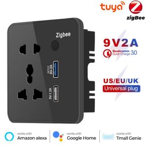 ADAPTATEUR DE VOYAGE Black Universal -Tuya Zigbee – prise intelligente universelle US EU UK, avec Port USB 3.0 à Charge rapide 9V2