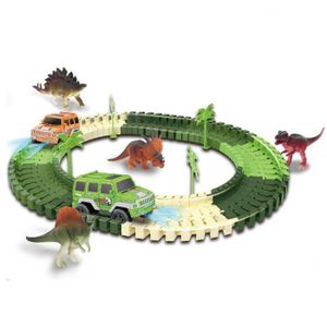 JuanKidbo Dinosaure Circuit Jouet, Dinosaure Jouet Circuit Voiture, Voiture  Circuit Dinosaure avec Lumières et 6 Figurines Di
