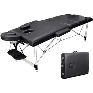 TABLE DE MASSAGE - TABLE DE SOIN Vesgantti Table de massage pliante cadre en aluminium 3 zones lit cosmétique réglable avec housse - Noir