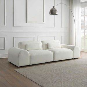 CANAPÉ FIXE Canapé droit 3 places en tissu blanc écru - BURHANO - Design contemporain et confortable