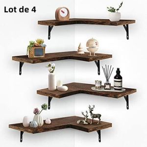 Étagères d’Angle Flottantes Etagere Murale Bois avec Supports Métalliques pour Salon, Chambre, Cuisine, décoration de Bureau