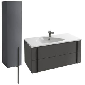 MEUBLE VASQUE - PLAN Meuble lavabo simple vasque 100 cm JACOB DELAFON Nouvelle Vague gris brillant + colonne de salle de bain version gauche