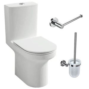 WC - TOILETTES Pack WC au sol blanc sans bride Elite avec abattant extraplat fermeture douce avec porte-balai et porte-rouleau classique