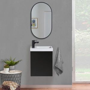 LAVE-MAIN Ensemble meubles lave-mains LISA noir carbone + miroir ovale + robinet Noir 22 cm