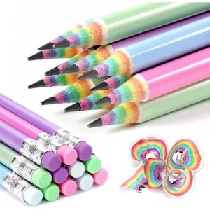 CRAYON GRAPHITE Crayons arc-en-ciel, Crayon à dessin avec caoutchouc, Matériau en papier recyclable pour l'école et le bureau,Dureté HB (Lot de 12)