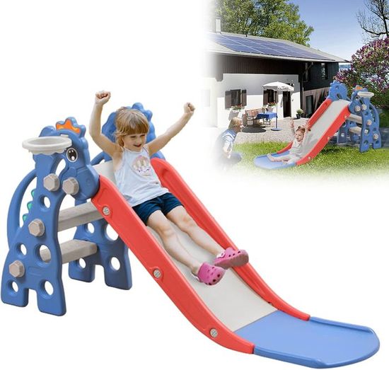Toboggan pour enfants 3 en 1 en forme de girafe avec panier de basket, escalade et ballon, 106 x 51,5 x 52 cm, rose - Jeux - Jouets