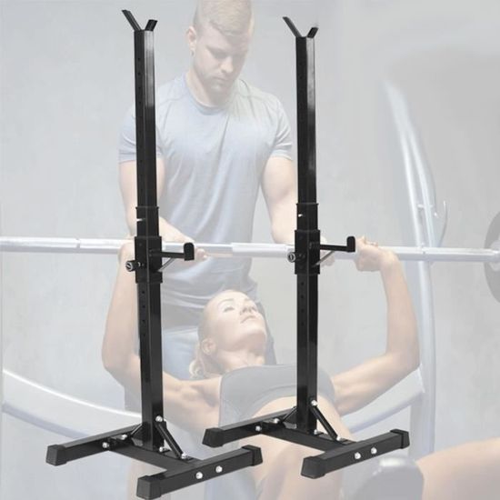 Rack à Squat Réglable 105-160cm - Support Barre Musculation 200kg - Home Gym Noir