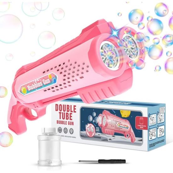 Pistolet À Bulles De Savon Automatique – 5000 Bulles/Minute – LED – Lot Avec 2 Concentrés – Cadeau Enfant Dès 3 Ans