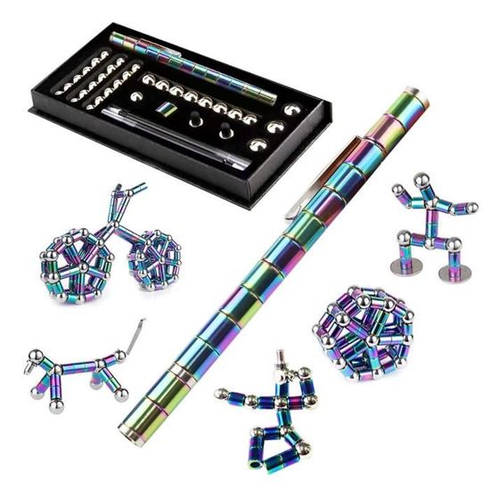 Stylo Magnétique Fidget - Stylo à Bille Aimanté, Réglable + Embouts Stylet - Cadeau Créatif Anti-stress