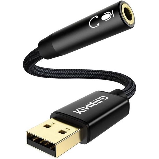 KiWiBiRD Adaptateur USB vers Audio Jack 3,5 mm, Carte Son Externe, USB  Écouteur Casque et Convertisseur Micro Microphone Compatible avec PS5 PS4