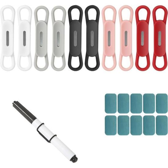 PEUTIER 10 Porte-Crayons Magnétiques, Organisateur Stylos Magnétiques Silicone Porte-Crayon Réglable Clip de Marqueur Accessoires Bureau pour Réfrigérateur, Bureau, Tableaux Blancs (Multicolore