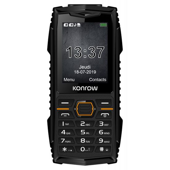 Téléphone Portable Robuste Konrow Stone Plus - IP68 Antichoc - Écran 2.4'' - Double SIM - 3.2 Mo - Noir
