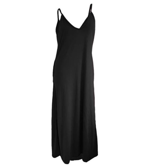 Robe Longue Élégante Noir - Bretelles Fines Col V Pour Soirée Ou Mariage