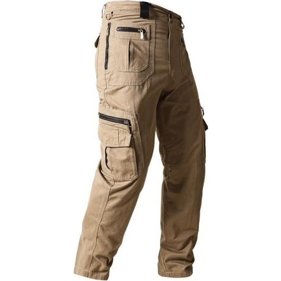 Pantalon Homme LEOCLOTHO Cargo Multipoches Kaki Regular Taille standard