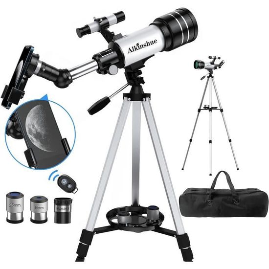 Télescope Astronomique Réfracteur 70 Mm Ouverture / 400 Mm Focale - Pour Débutants, Avec Trépied Et Adaptateur Téléphone - 13