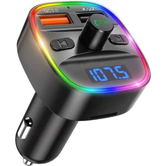 ORIA Transmetteur FM, Avancé Bluetooth 5.0 Kit Voiture, 7 Couleur RGB Lère,  Dual USB Ports avec QC3.0, Appel Main-Libre sans Fil112 - Cdiscount Auto
