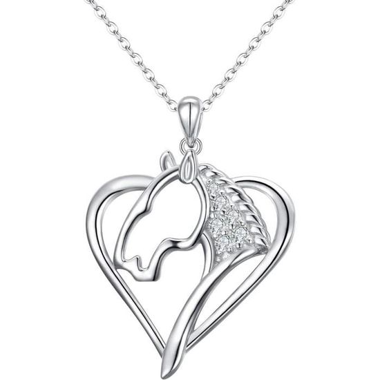 Collier Cheval Pendentif Cœur & Cheval (Argent) main image 1