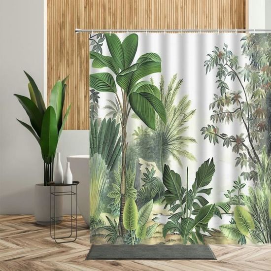 Accessoires salle de bain,Ensemble de rideaux de douche à fleurs étanches avec des plantes