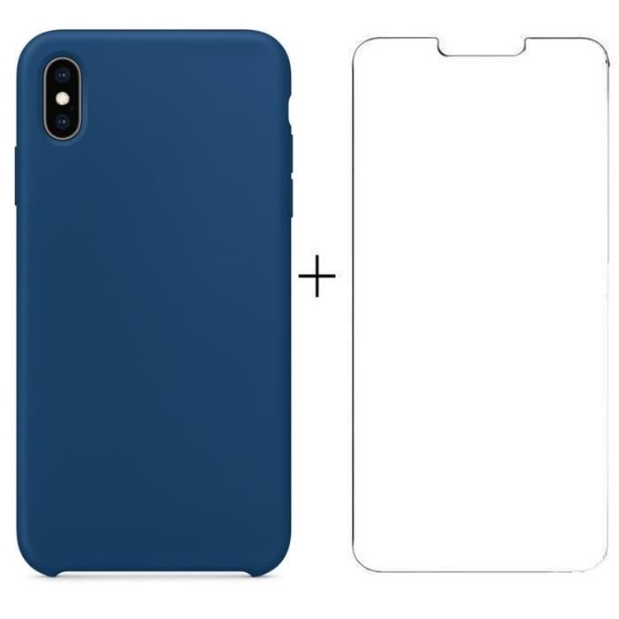 Coque en Silicone pour iPhone XS Bleu marine + Film Verre trempé pour iPhone XS - Yuan Yuan