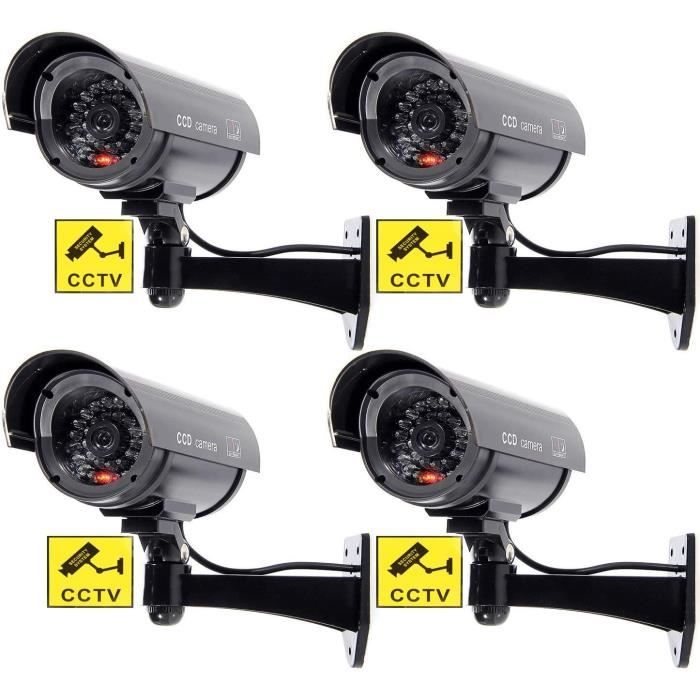 Lot De 4 Caméras Factices Avec LED Clignotante - Effet Dissuasif Intérieur/Extérieur - Étanches