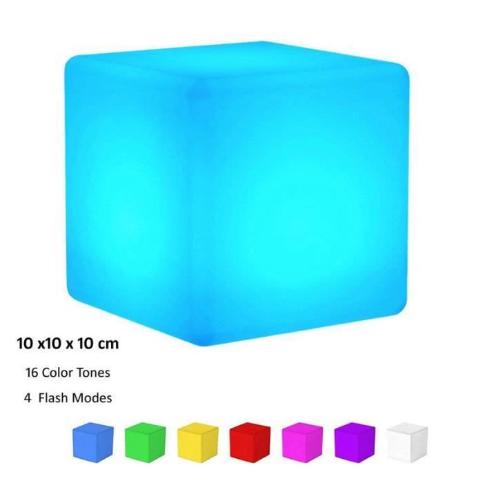 1pcs Siège cube led multicolore sans fil rechargeable (10x10x10cm)+ télécommande