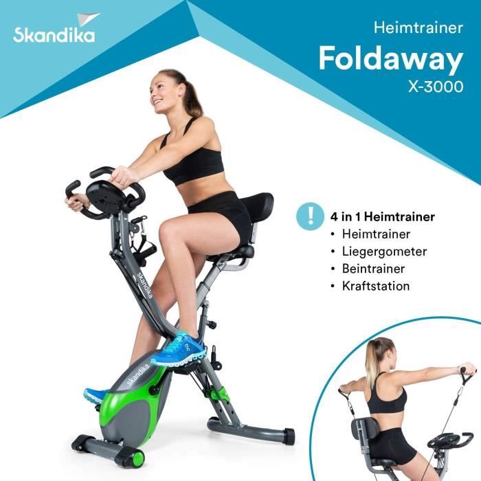 SKANDIKA Foldaway X-3000 - Vélo d'appartement x-Bike Pliant - 8 Niveaux de Resistance - Dossier/Bluetooth