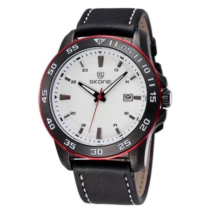 (#140) Men Sports Calendar Date Display Frosted Leather Band Quartz Wrist Watch(Black + White)