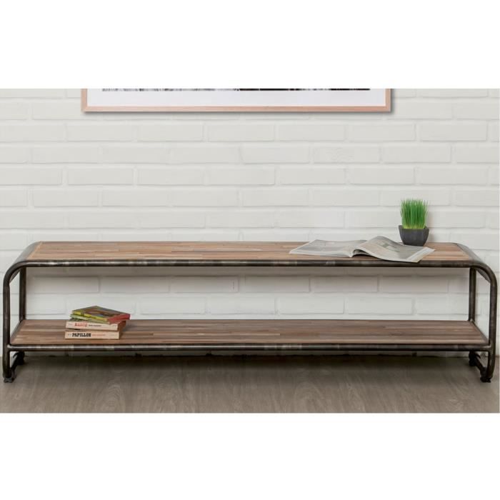 Meuble TV 160 cm double plateaux en teck recyclé - JAKARTA
