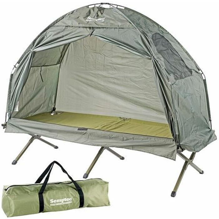 Tente 2 en 1 avec lit de camp pour 1 personne