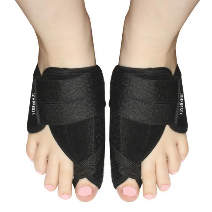 COMPRESSX (2 pièces) Orthèse de Nuit Corrective Attelle Velcro pour Hallux Valgus Soulagement des Douleurs du Pied - Pour Homme & F