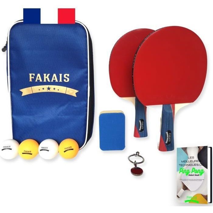 Kit 2 raquettes de ping pong + 4 balles + 1 housse + 1 éponge pour néttoyer les raquettes, Idéal pour jouer à la maison ou en club,