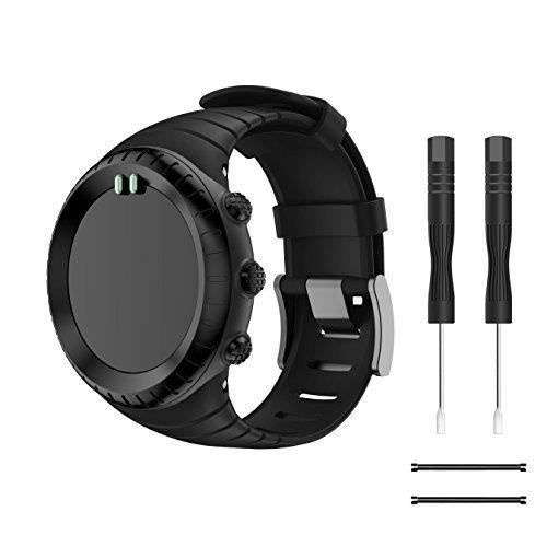 Bracelet Suunto Core, TOPsic Silicone Bracelet de Remplacement Classique avec Fermoir Métal et Boucle Noir pour Suunto Core
