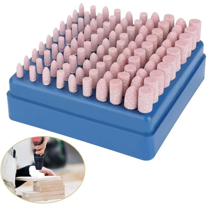 Ensemble de 100 Pierres de Polissage à Embouts pour Outils Rotatifs Dremel Tige de 3 mm Polissage Abrasif Monté Roue de Meulage
