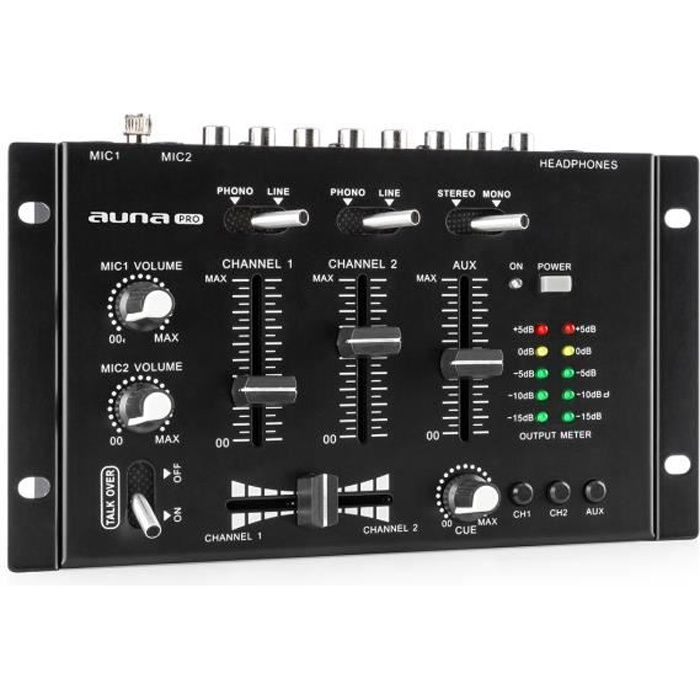 Auna Pro TMX-2211 MKII Table de mixage DJ 2/3 canaux montage rack 19- - Noire