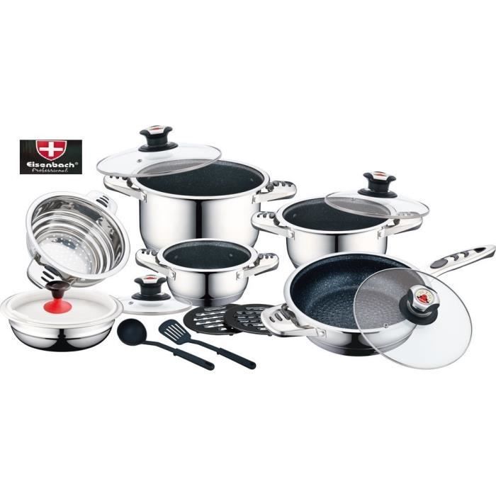Professionelle Batterie Cuisine Tous Types Feux Dont Induction Fond Antiadhésif Marbre 16 Pièces
