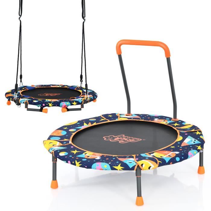 DREAMADE 2 en 1 Trampoline et Balançoire Piable, Diamètre 91,5CM Cadre en Acier avec Accoudoir, Charge 50 KG pour l’Enfant 3 Ans+