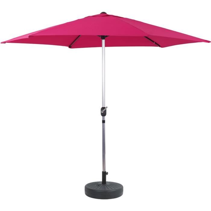 Parasol jardin droit Alu "Sol" - Rond - Ø 3m - Rose - avec pied lesté