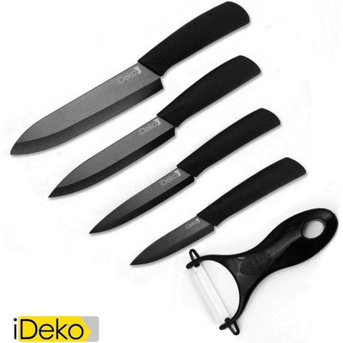 iDeko® Couteau en céramique lot de 5 couteaux de cuisine Couteaux chef pour Couper Fruits Légumes Viande Noir