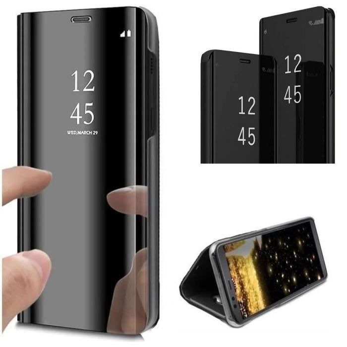 Coque pour HUAWEI Y6 2019 coque à Rabat Chromée Anti Choc noir